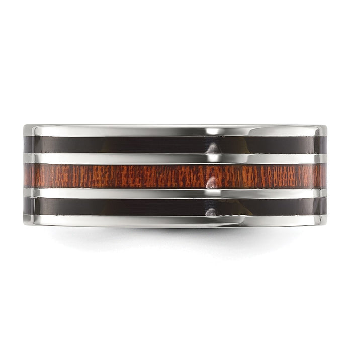 Buy Exclusive 8mm Titanium Chisel Band with Wood Inlay & Polished Finish-3