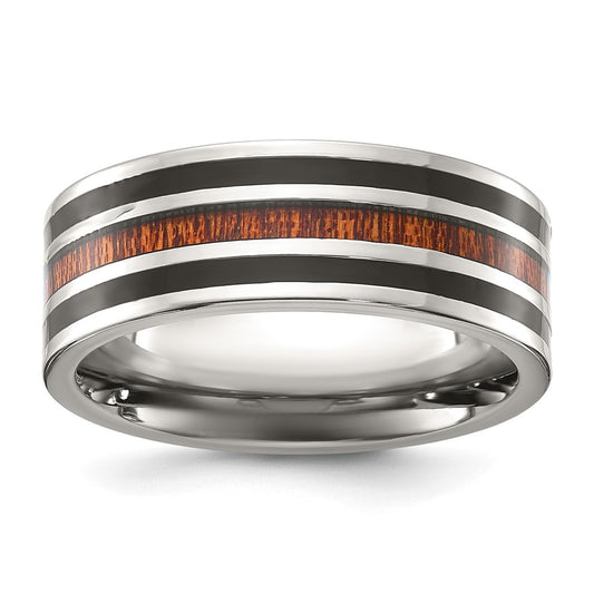 Buy Stylish 8mm Chisel Titanium Band with Black Resin & Wood Inlay - Luxury Value