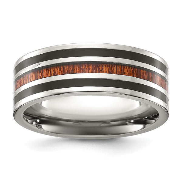 8mm Chisel Titanium Band with Black Resin & Wood Inlay