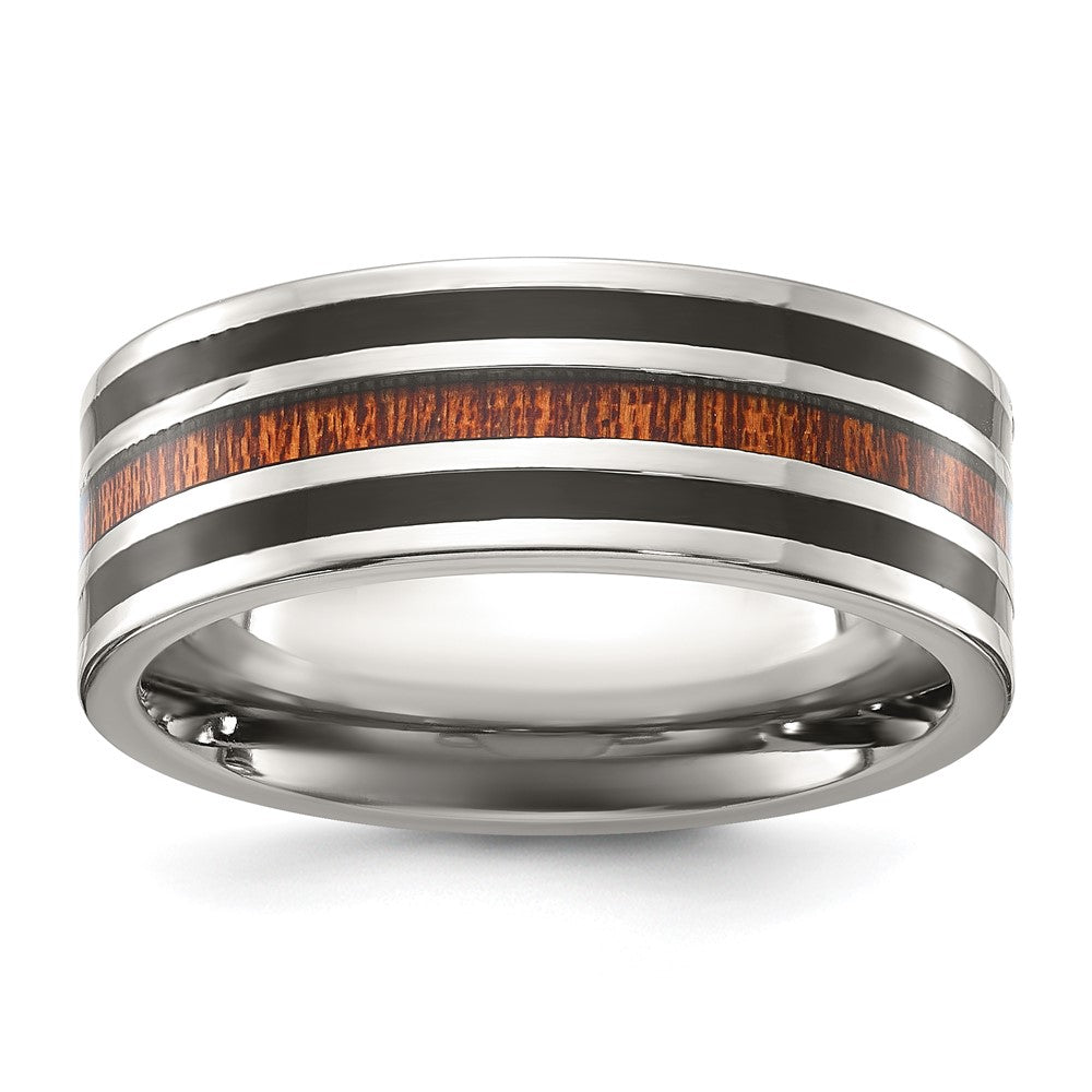 Exclusive 8mm Chisel Titanium Band with Wood Inlay & Polished Finish