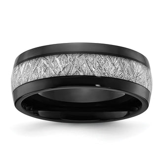 Buy Stylish 8mm Chisel Titanium Band with Black IP Finish & Meteorite Inlay