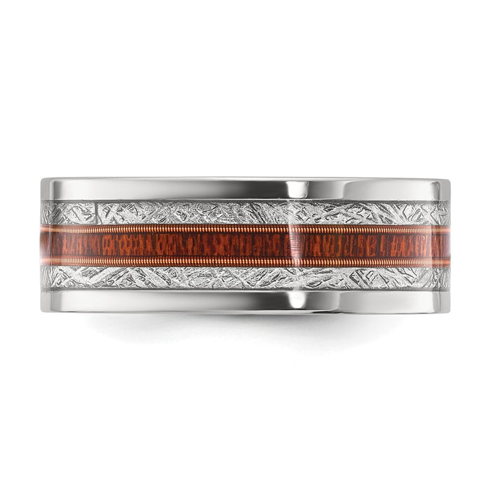 Order Stylish 8mm Titanium Chisel Band with Wood & Meteorite Inlay-3
