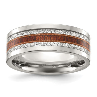 Buy Stylish 8mm Titanium Chisel Band with Wood & Meteorite Inlay - Luxury Finish