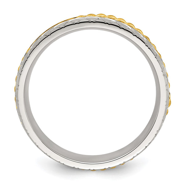 6mm Chiseled Titanium Band with Yellow IP-Plated Center