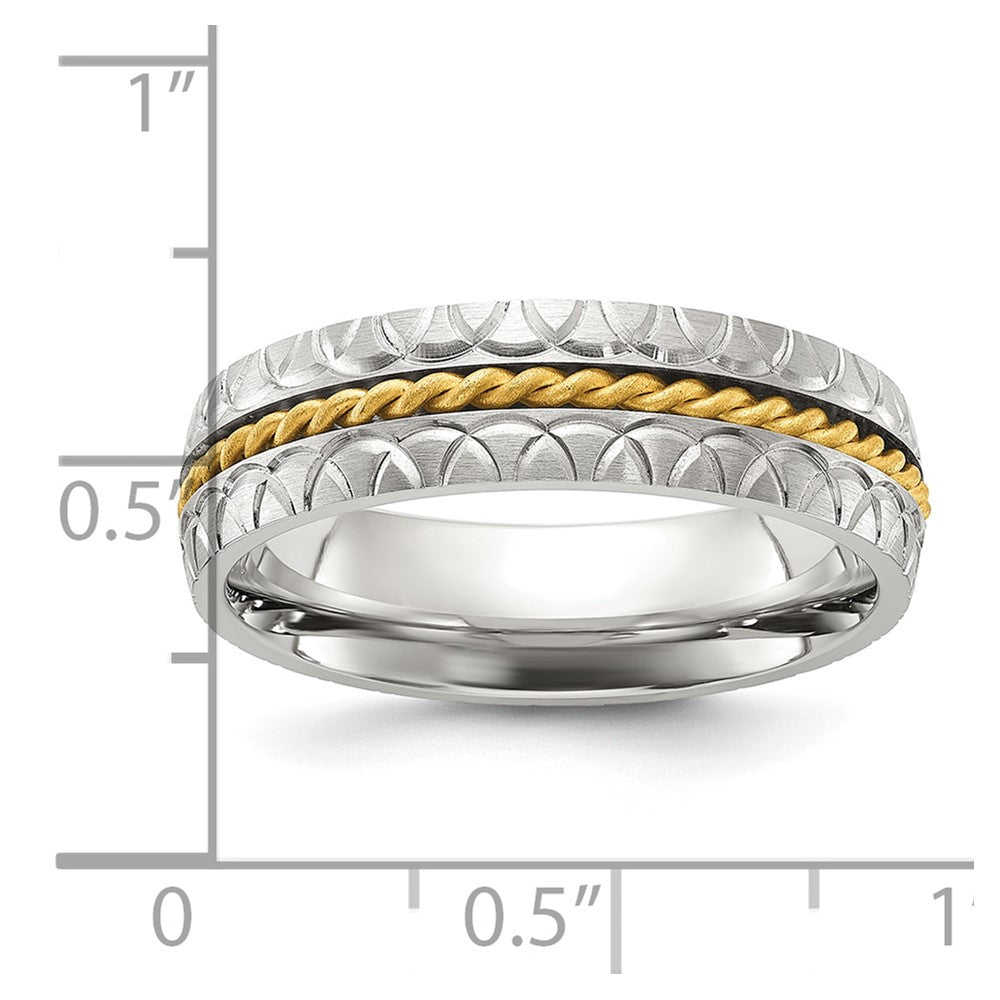 High-Quality 6mm Chiseled Titanium Band with Stylish Yellow IP-Plated Center