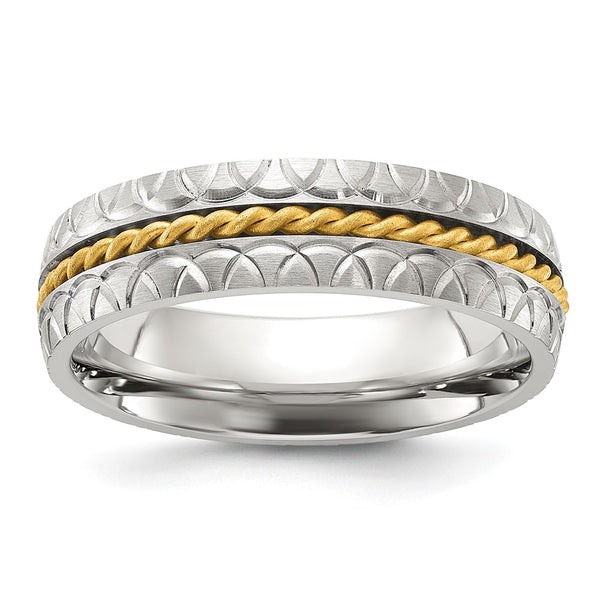 6mm Chiseled Titanium Band with Yellow IP-Plated Center