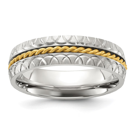 High-Quality Chiseled Titanium 6mm Band with Stylish Yellow IP-Plated Center