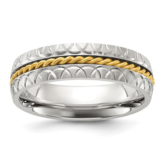 Exclusive Chiseled Titanium 6mm Band with Yellow IP-Plated Center - Stylish Value