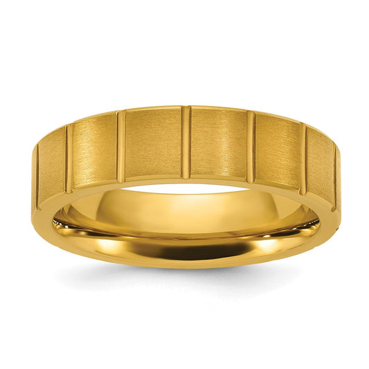Buy Stylish 6mm Grooved Band in Polished Yellow IP-Plated Titanium - Luxury Value