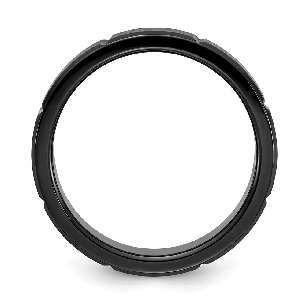 Buy Stylish 6mm Polished Black IP-Plated Titanium Grooved Band - Luxury Value