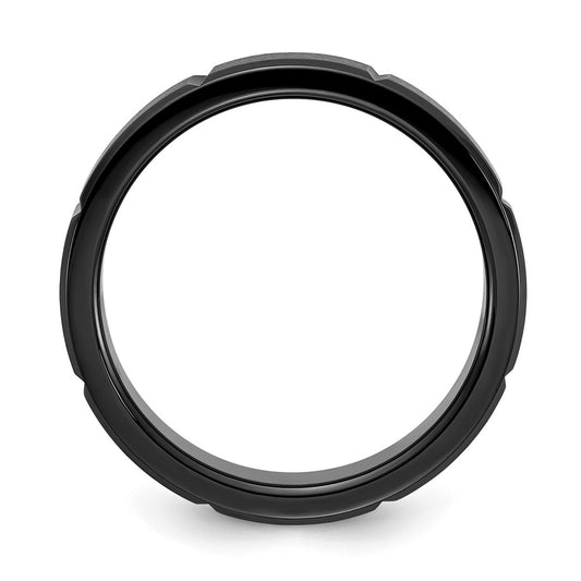 Buy Stylish 6mm Polished Black IP-Plated Titanium Grooved Band - Luxury Value