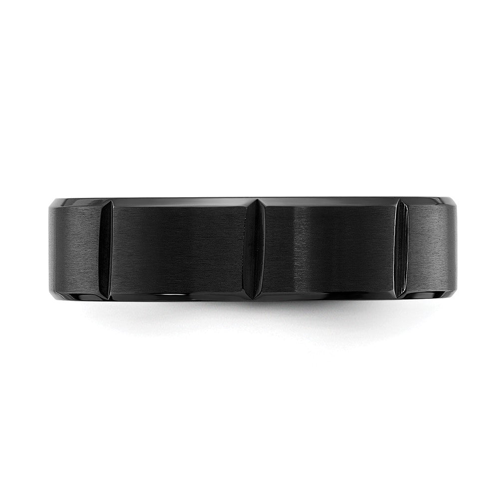 Buy Stylish 6mm Polished Black IP-Plated Titanium Grooved Band - Luxury Value