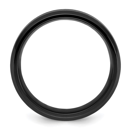 Buy Stylish 8mm Chisel Titanium Band - Polished Black IP-Plating, Great Value