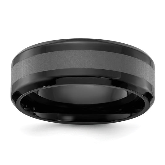 Buy Stylish 8mm Chisel Titanium Band - Polished Black IP-Plating, Great Value