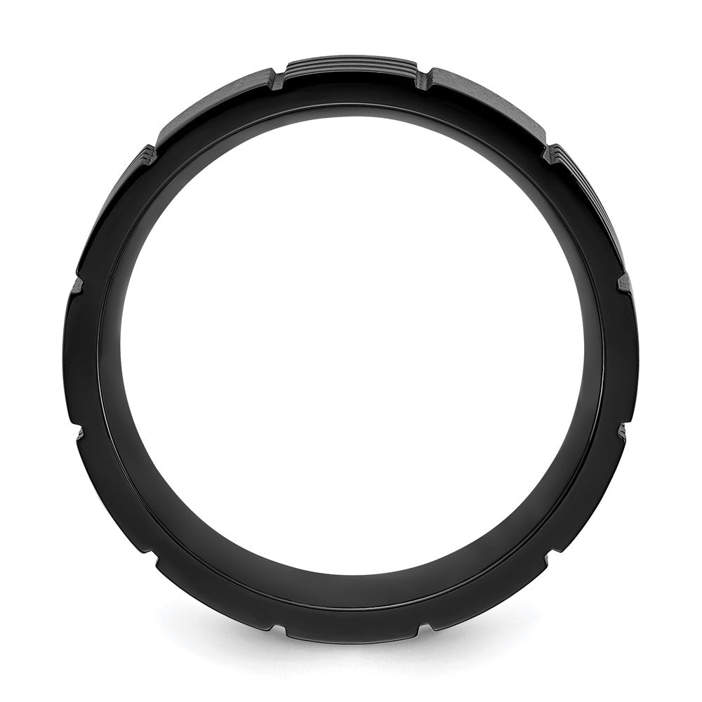 Exclusive 8mm Polished Black IP-Plated Titanium Grooved Band - Stylish Value