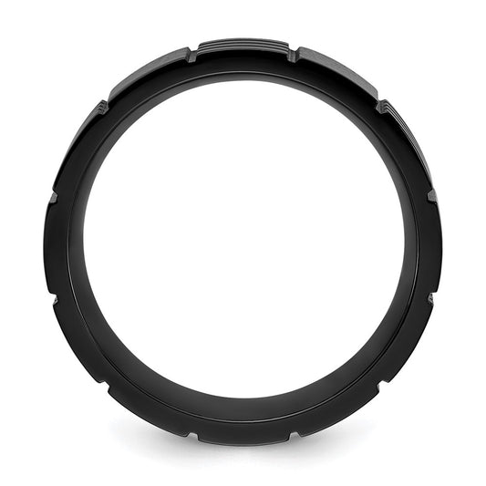 Buy Stylish 8mm Titanium Grooved Band with Polished Black IP Coating