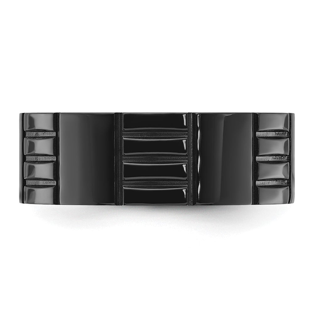 Exclusive 8mm Polished Black IP-Plated Titanium Grooved Band - Stylish Value