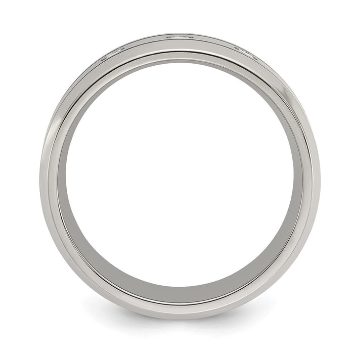 Buy Stylish 8mm Chisel Polished Titanium Band with Cubic Zirconia Accents-2