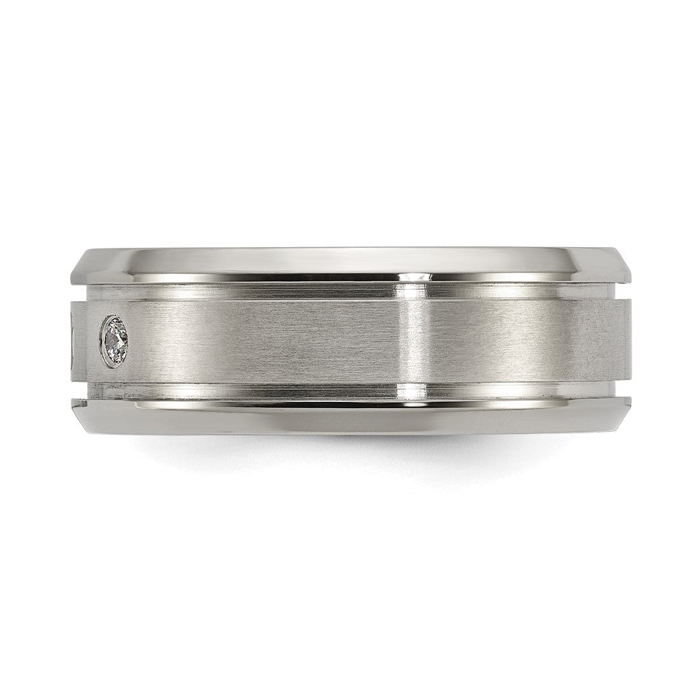 Order Stylish 8mm Polished Titanium Chisel Band with Cubic Zirconia Accents