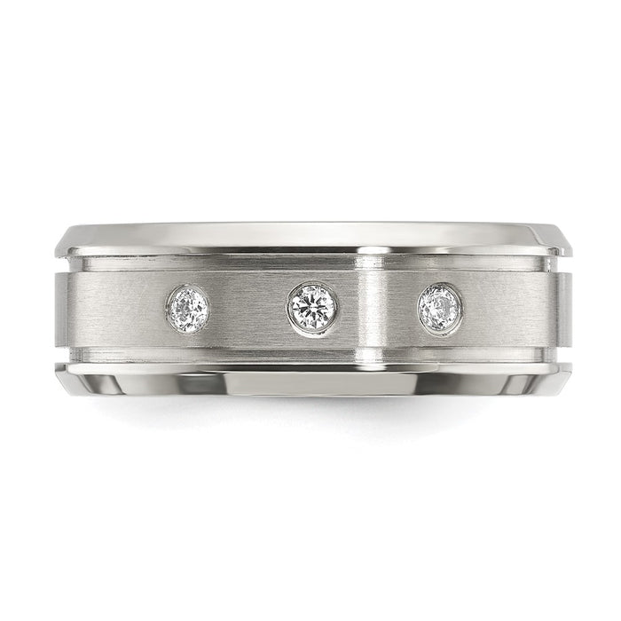 Buy Stylish 8mm Chisel Polished Titanium Band with Cubic Zirconia Accents-4