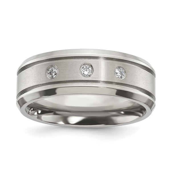 8mm CZ Accent Titanium Band - Brushed Polished
