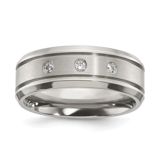 High-Quality Polished Titanium Chisel Band 8mm Cubic Zirconia Accents - Stylish Value