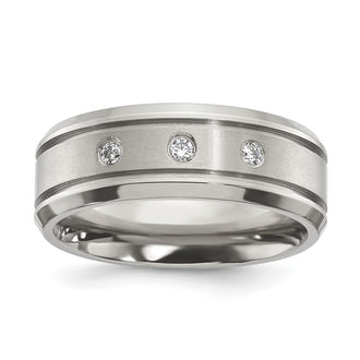 Buy Stylish 8mm Chisel Polished Titanium Band with Cubic Zirconia Accents