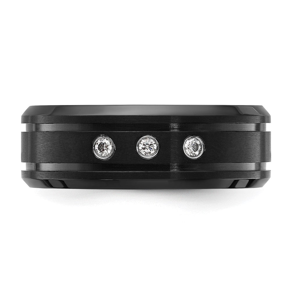 Buy Stylish 8mm Polished Black Titanium Band with CZ Accents - Luxury Value