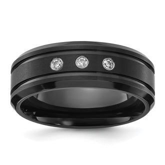 Buy Stylish Chisel Titanium 8mm Band - Black IP-Plated with CZ Accents