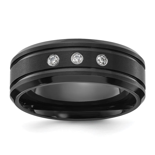 Buy Stylish 8mm Polished Black IP-Plated Titanium Band with CZ Accents