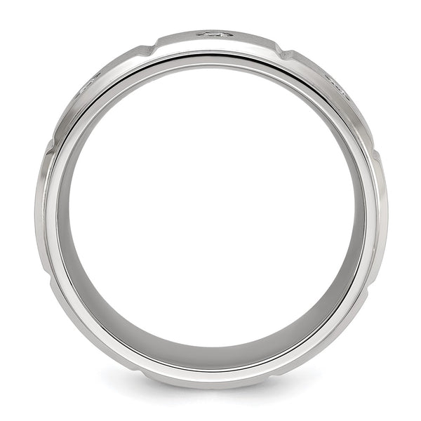 8mm Chiseled Titanium Band - Brushed Polished CZ
