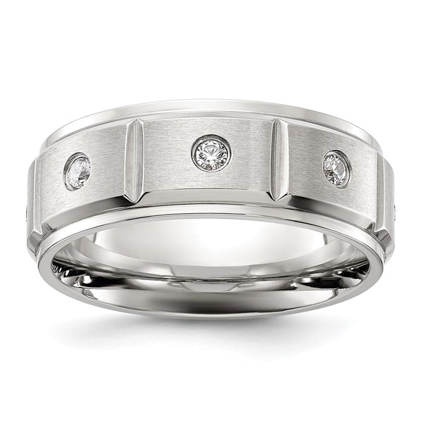 8mm Chiseled Titanium Band - Brushed Polished CZ