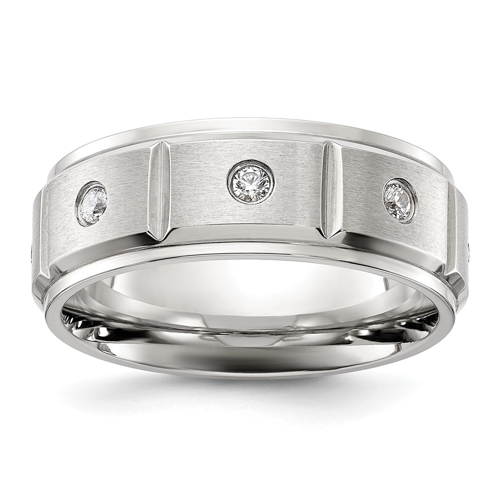 Exclusive 8mm Brushed & Polished Chisel Titanium Band with CZ - Affordable Luxury