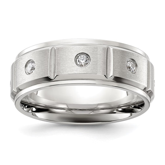 Exclusive 8mm Brushed & Polished Chisel Titanium Band with CZ - Affordable Luxury