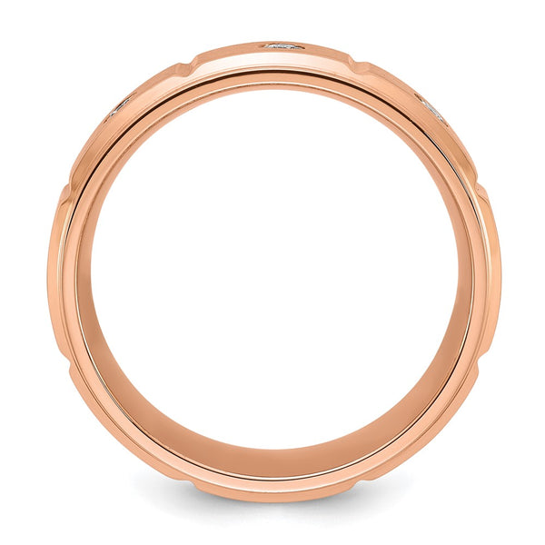 8mm Brushed & Polished Rose IP-Plated Band with Titanium & CZ