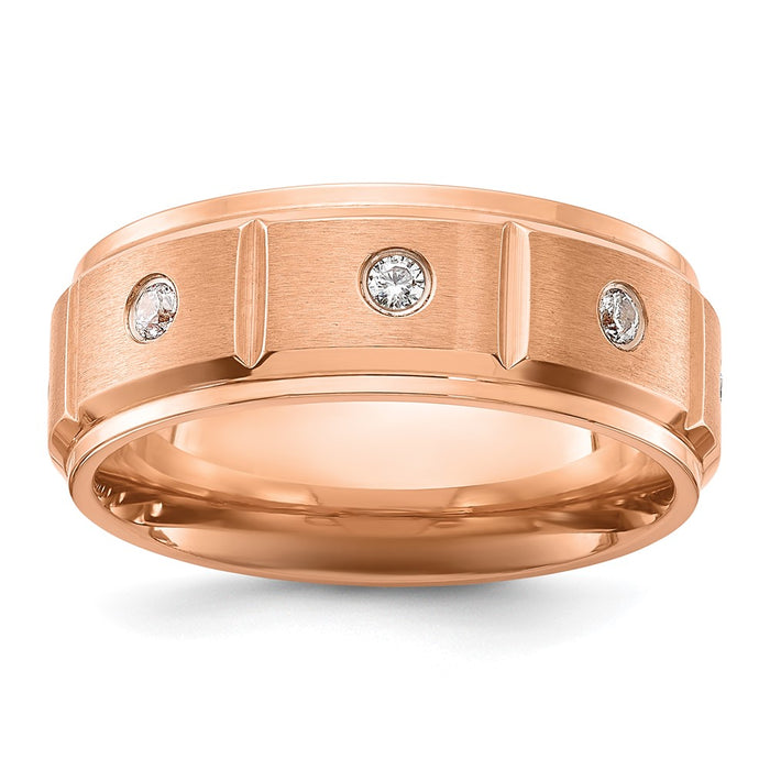 Exclusive Chiseled Titanium Rose IP-Plated 8mm Band with CZ Accents - Stylish Value-1