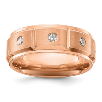 Buy Stylish 8mm Brushed & Polished Rose IP-Plated Band with Titanium & CZ