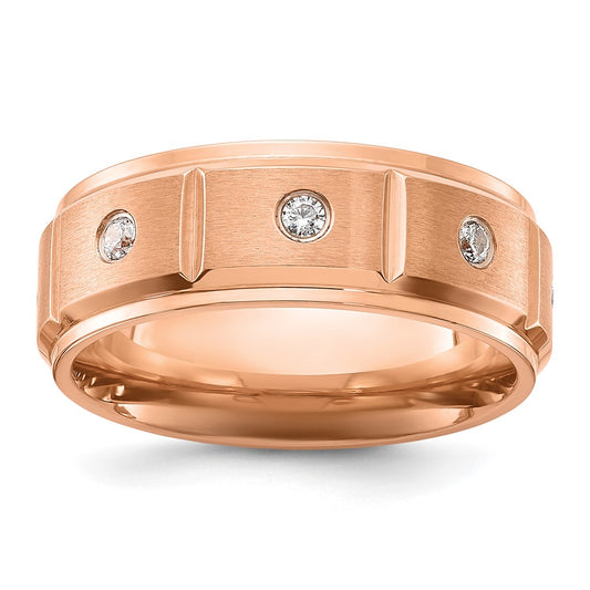 Buy Stylish 8mm Chisel Titanium Band | Brushed Rose IP Finish & CZ Accents