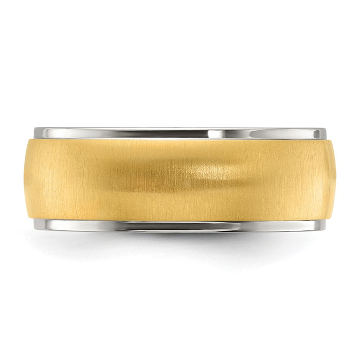High-Quality Chiseled Titanium Ring - 8mm Band, Stylish Brushed Yellow IP Finish-3