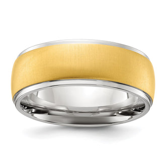 Buy Stylish 8mm Chiseled Titanium Band with Polished Finish & Brushed Yellow IP