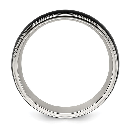 High-Quality 8mm Chiseled Titanium Band with Black IP-Plated Center - Stylish!