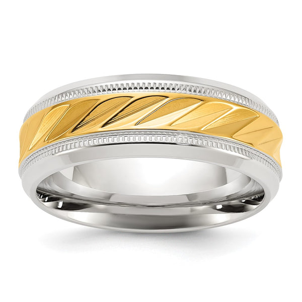 8mm Chiseled Titanium Band with Yellow IP-Plating