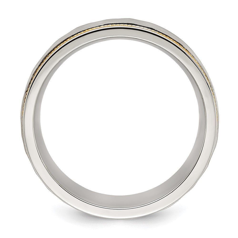 Exclusive 7mm Chiseled Titanium Band with Stylish Yellow IP Finish
