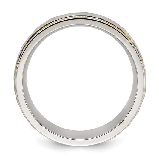 Exclusive 7mm Chiseled Titanium Band with Stylish Yellow IP Finish