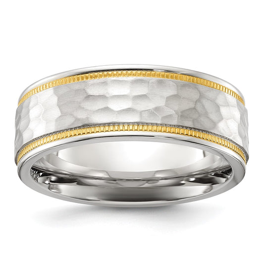 Exclusive 7mm Chiseled Titanium Band with Stylish Yellow IP Finish