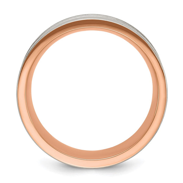 8mm Chisel Titanium Band with Rose IP-Plated Stripes