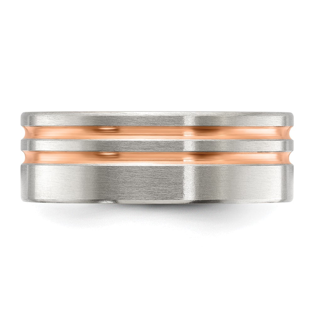 Buy High-Quality 8mm Titanium Band with Rose IP-Plated Stripes - Stylish Value!