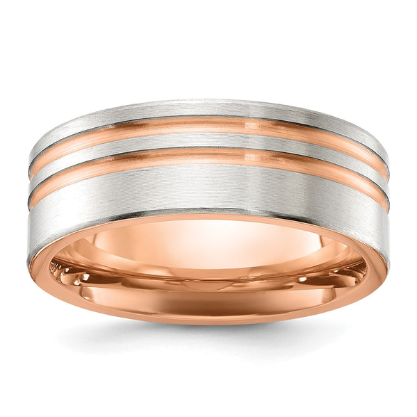 8mm Chisel Titanium Band with Rose IP-Plated Stripes