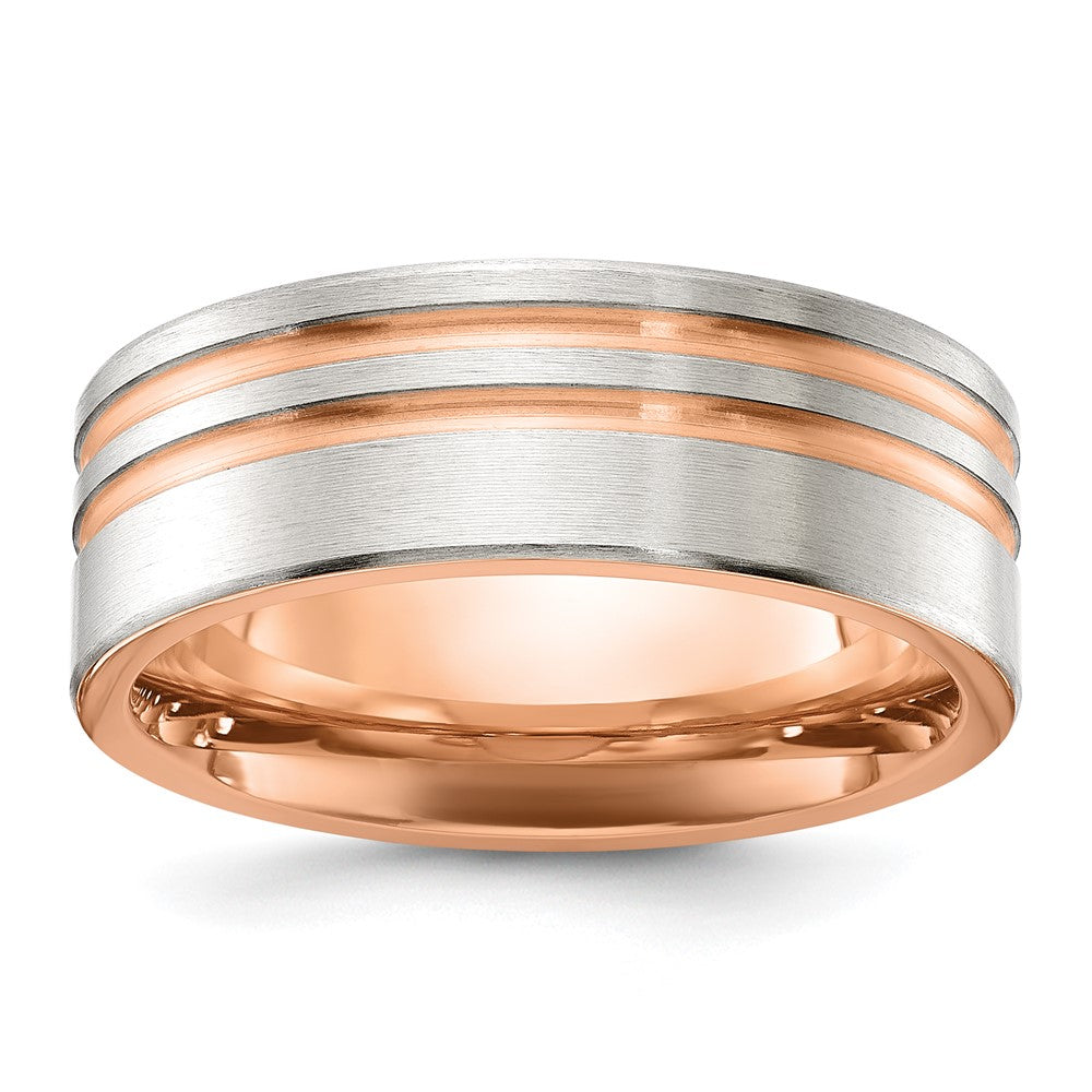 Buy Exclusive 8mm Chisel Titanium Band with Stylish Rose IP-Plated Stripes