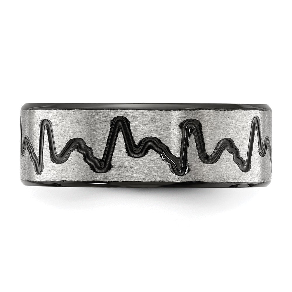 Buy Stylish 8mm Brushed Black IP-Plated Titanium Heartbeat Band - Luxury Design